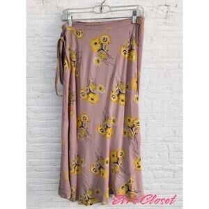 Madewell Women's Wrap Midi Skirt in Dutch Dandelions Rose Collar Sz 8. AO352